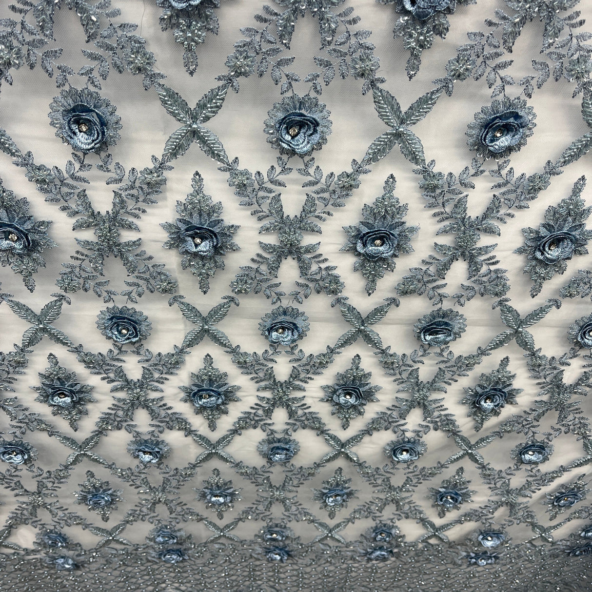 Beaded 3D Floral Lace Fabric
