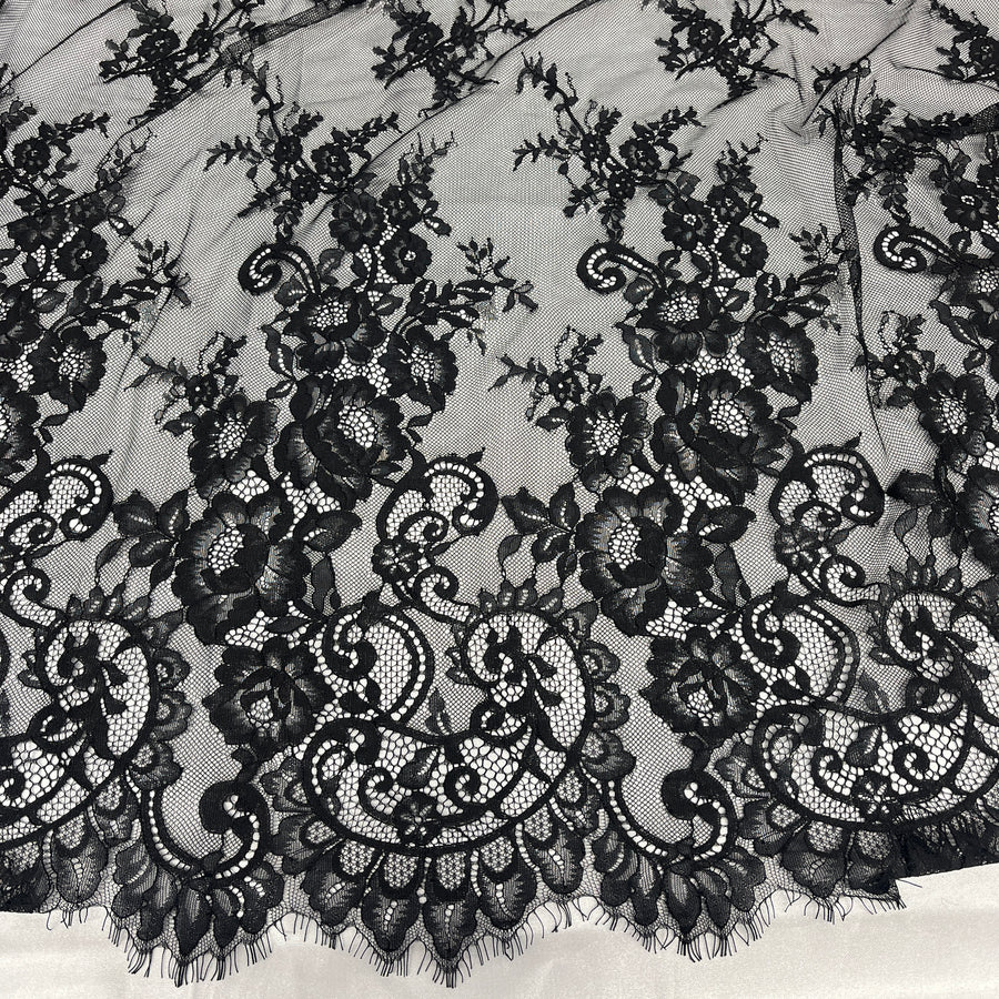 3 Yards Chantilly Embroidered Lace Fabric with Eyelash Scallop