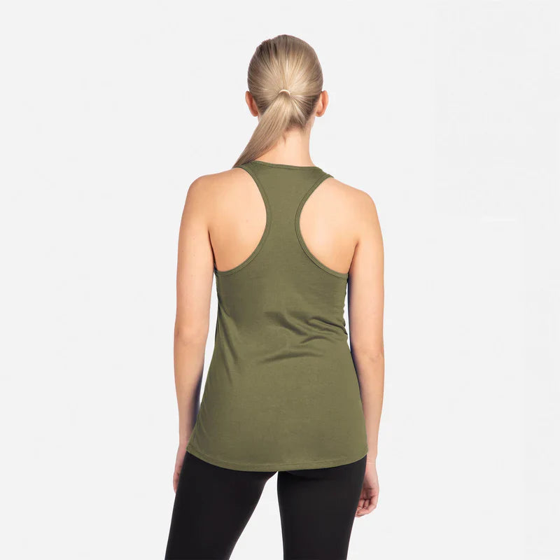 Next Level 1533 Women's Tank Top Cotton Poly Jersey Fabric - Military Green, Racerback, 60% Combed Ring-Spun Cotton 40% Polyester, 30 Singles, 135 Grams, 4.0 Oz (1 Unit)