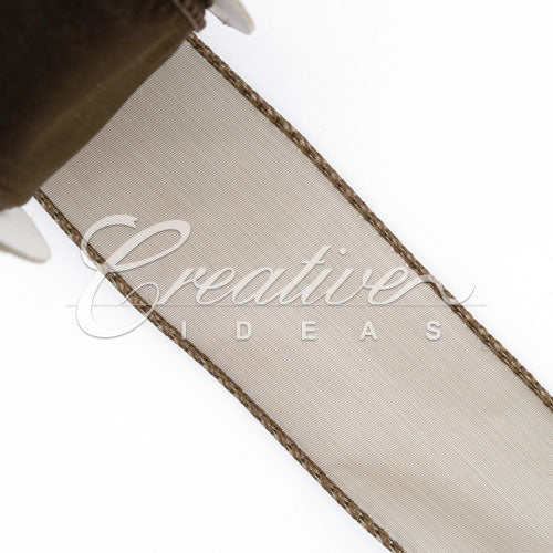 1 1/2" Wired Organza Ribbon - 10 Yards (Brown)