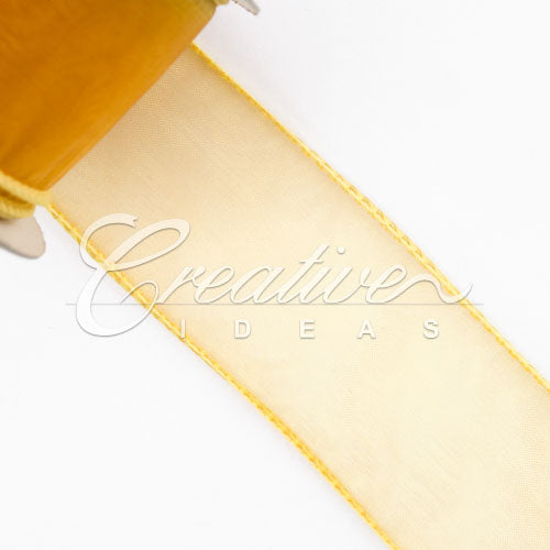 1 1/2" Wired Organza Ribbon - 10 Yards (Light Gold)
