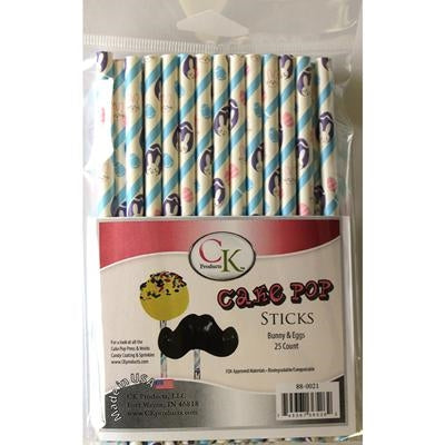 Easter Bunny and Eggs 6" Cake Pop Sticks - 25 Count