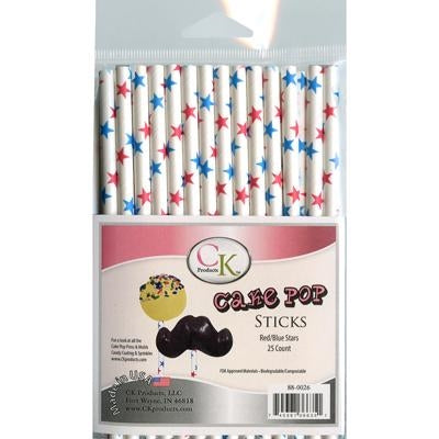 Red and Blue Stars 6" Cake Pop Stick - 25 Count