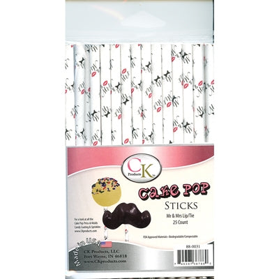 Mr and Mrs Lip/Bow Tie 6" Cake Pop Stick - 25 Count