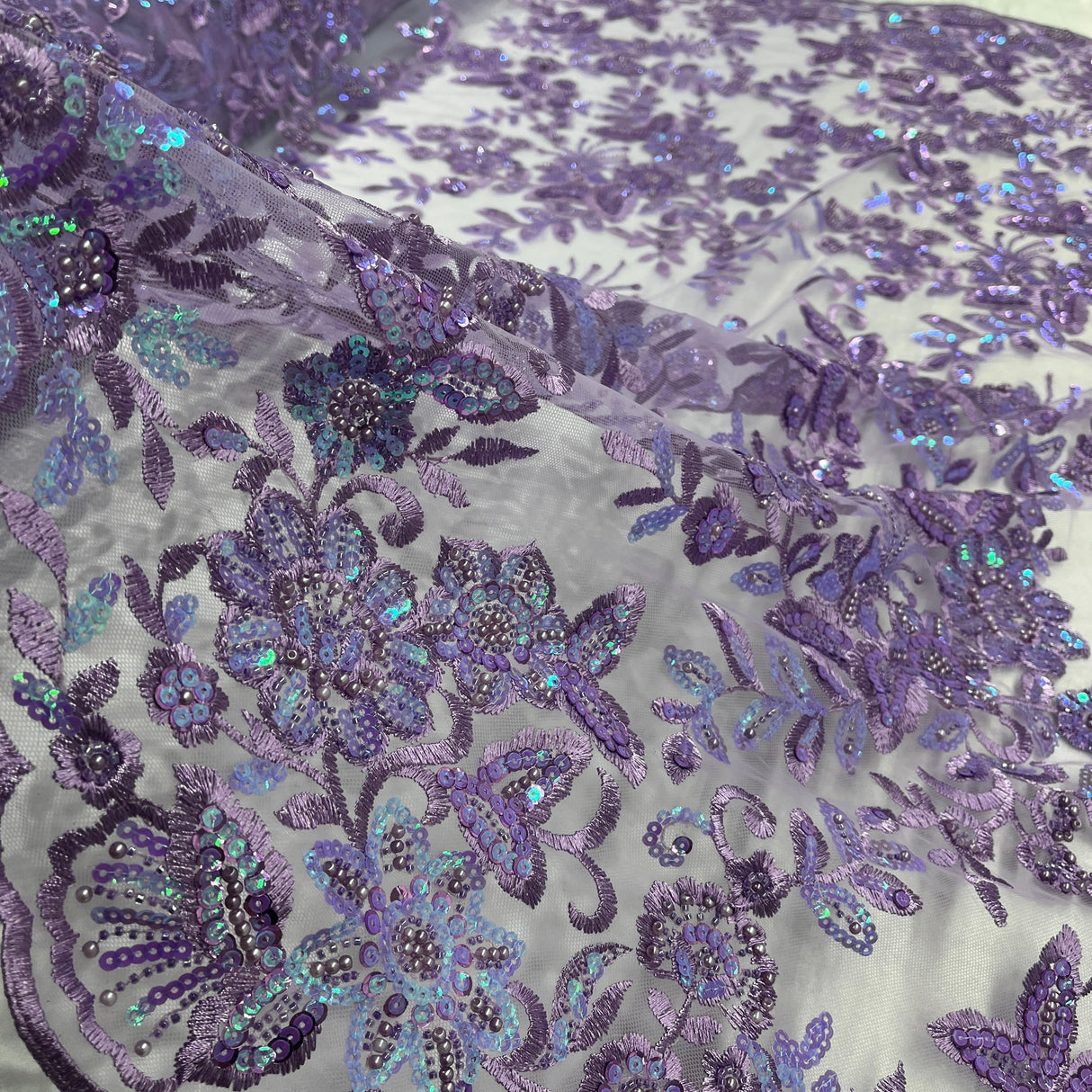 Beaded Sequined Floral Lace Fabric