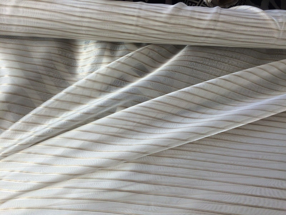 P Kaufmann Crossing Elegant Gold Stripe Sheer Polyester Fabric - Gold Stripe Sheer, 126" Width (1 Yard)