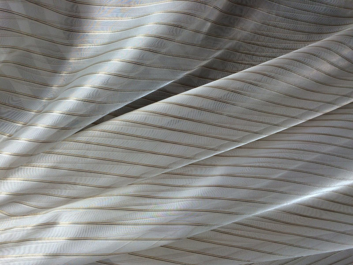 P Kaufmann Crossing Elegant Gold Stripe Sheer Polyester Fabric - Gold Stripe Sheer, 126" Width (1 Yard)