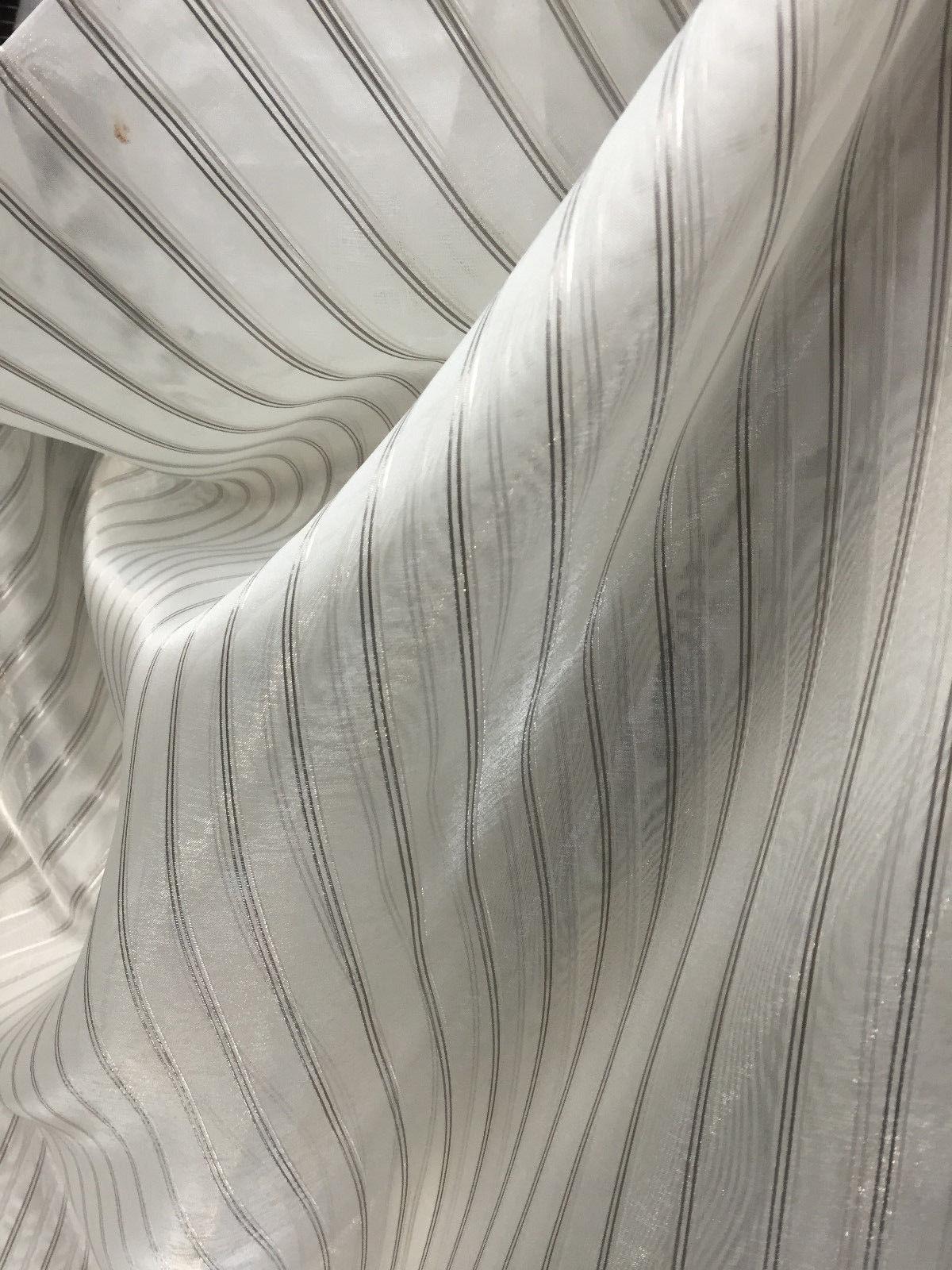 P Kaufmann Crossing Elegant Silver Stripe Sheer Polyester Sheer Fabric - Silver Stripe, 126" Width (1 Yard)