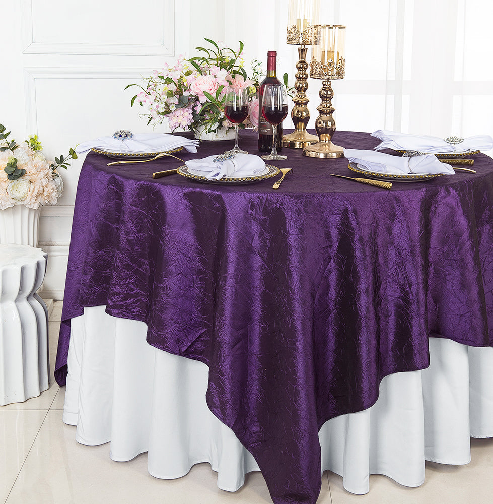 Square Crushed Taffeta Table Overlay 85x85 Eggplant