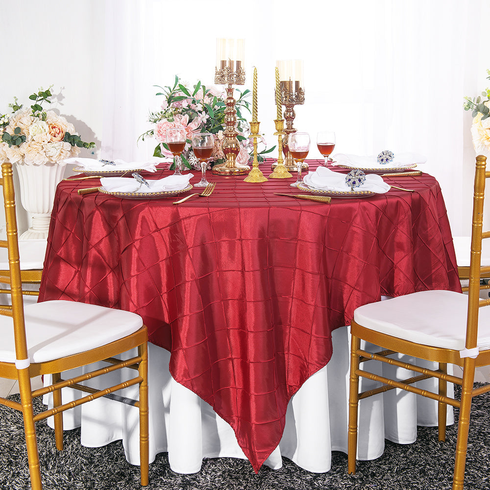 Pintuck Taffeta Square Table Overlay 85x85 Apple Red