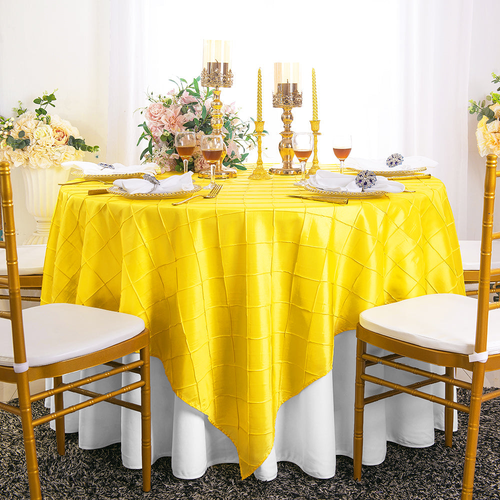 Pintuck Taffeta Square Table Overlay 85x85 Canary Yellow