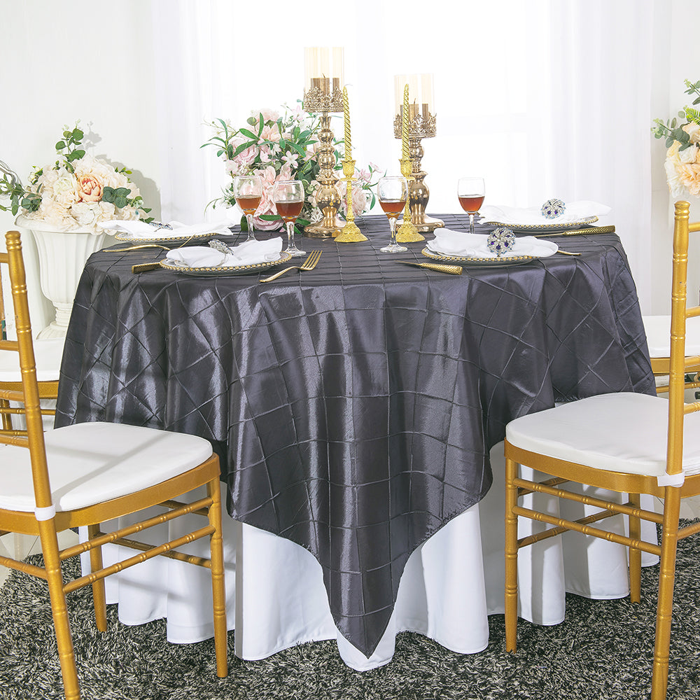 Square Pintuck Taffeta Table Overlay 85x85 Pewter/Charcoal