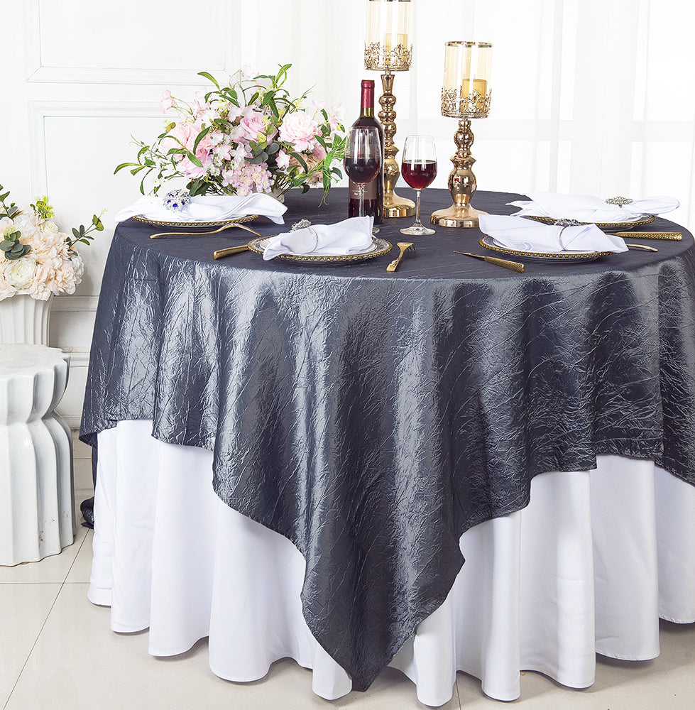 Crushed Taffeta Square Table Overlay 85x85 Pewter/Charcoal