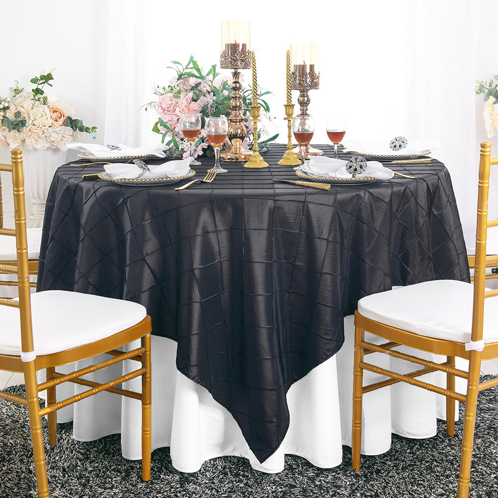 Pintuck Taffeta Table Overlay 85x85 Square Black