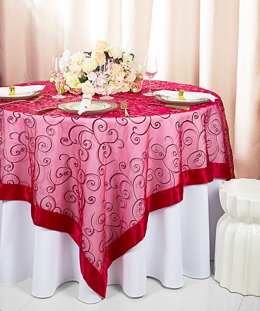 Seamless Embroidered Organza Table Overlay for Elegant Dining