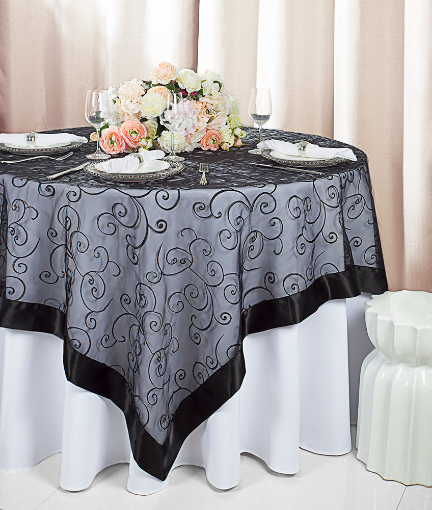 Seamless Embroidered Organza Table Overlay for Elegant Dining