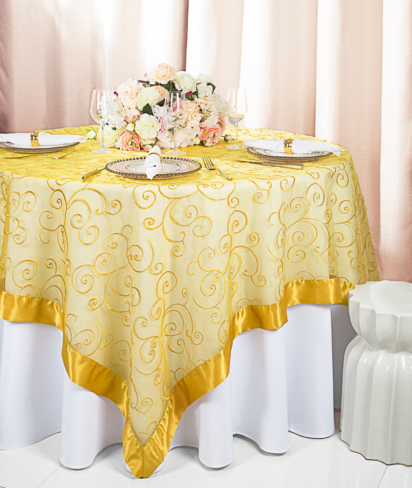 Seamless Embroidered Organza Table Overlay for Elegant Dining