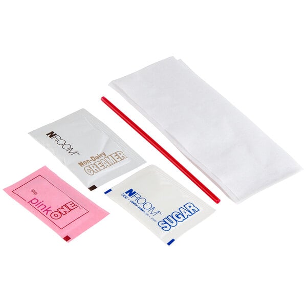 Single Serving Hot Beverage Condiment Kit with Napkin and Clear Packaging - 500/Case