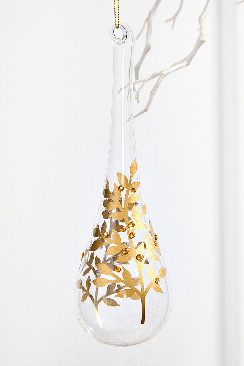Icicle Glass Ornament 8 Inch to 9 Inch Gold Leaf Detail