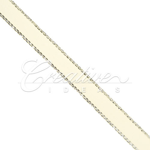 3/8" Satin With Silver Edge Ribbon - 50 Yards (Ivory)
