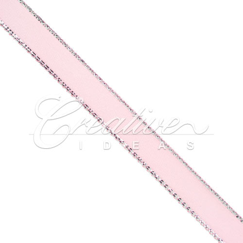 3/8" Satin With Silver Edge Ribbon - 50 Yards (Light Pink)