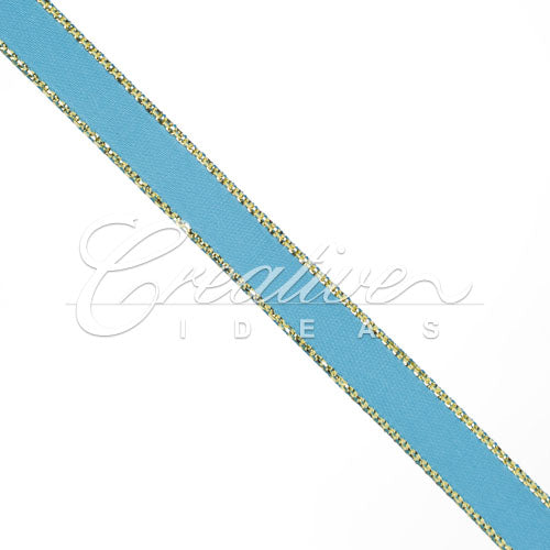 3/8" Satin With Gold Edge Ribbon- 50 Yards (Turquoise)