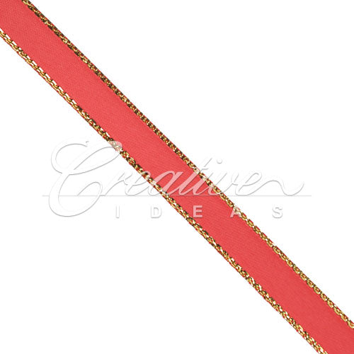 3/8" Satin With Gold Edge Ribbon- 50 Yards (Coral)