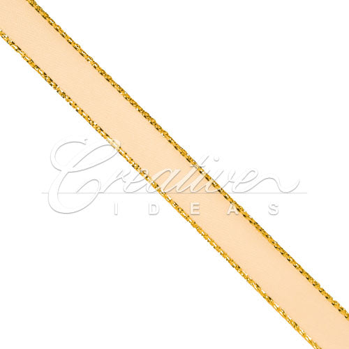 3/8" Satin With Gold Edge Ribbon- 50 Yards (Light Peach)