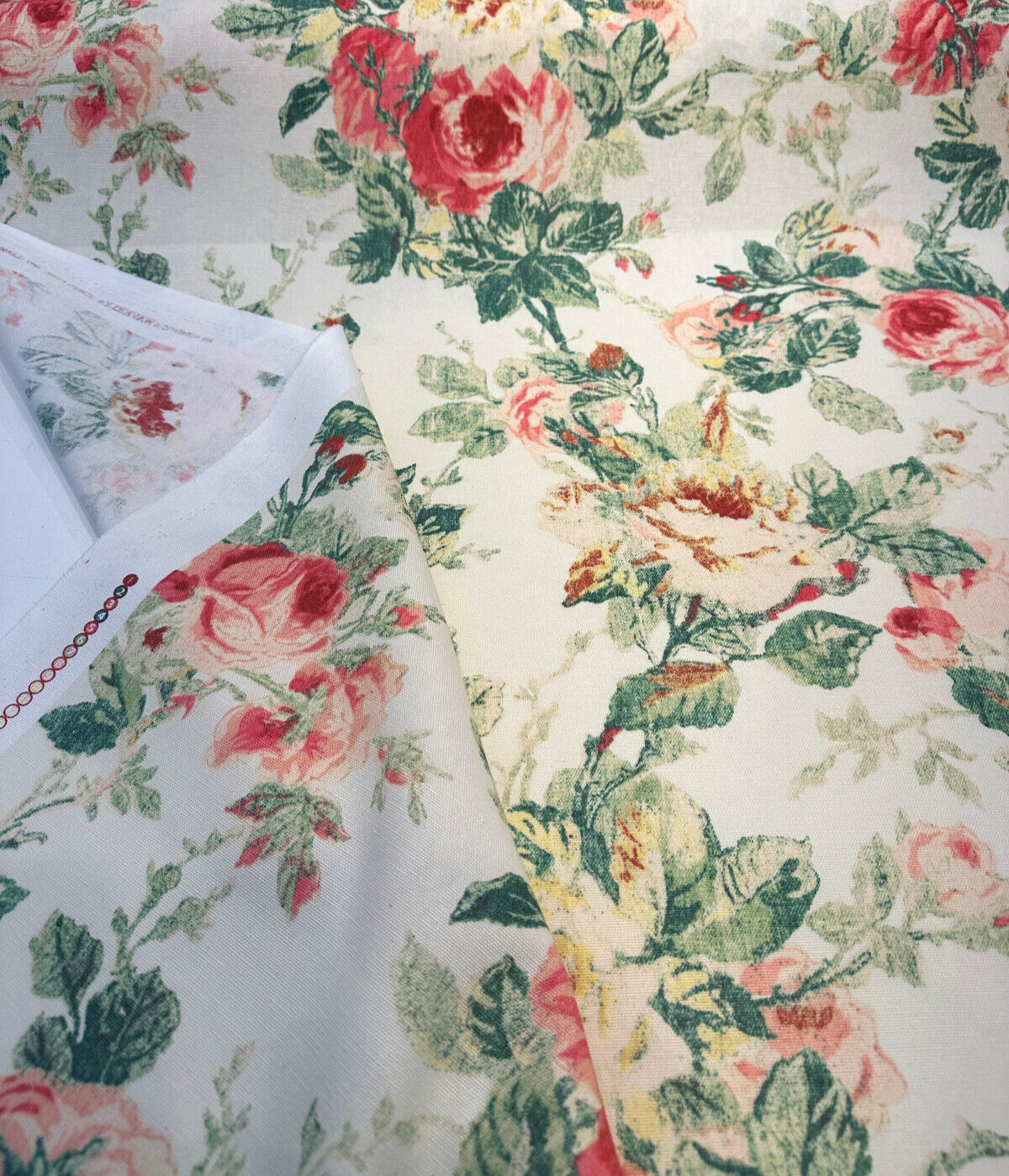 Apple Hill Blossom Cotton Linen Blend Fabric - Floral Print, Light Beach Sand Background, 54" Width (By The Yard)