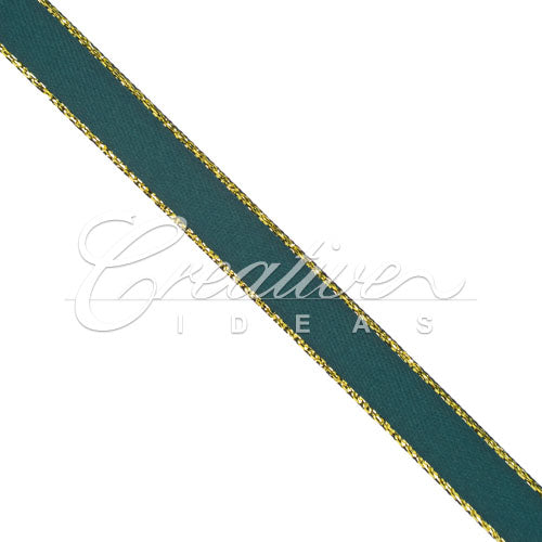 3/8" Satin With Gold Edge Ribbon- 50 Yards (Hunter Green)