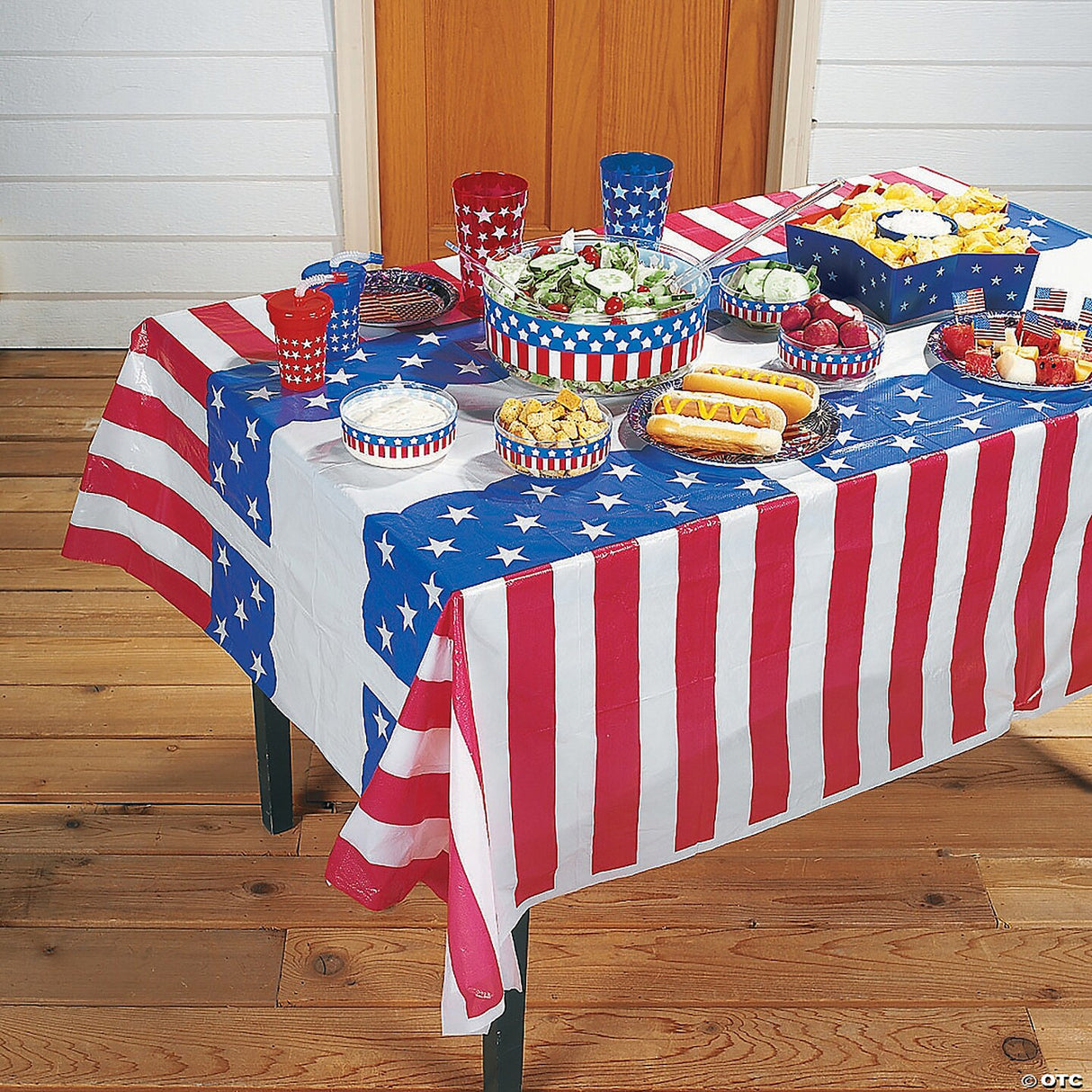 54" x 108" Stars & Stripes Plastic Tablecloth