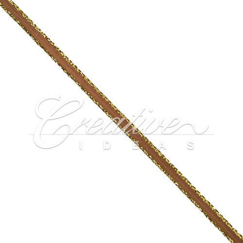 1/8" Satin With Gold Edge Ribbon - 50 Yards (Brown)