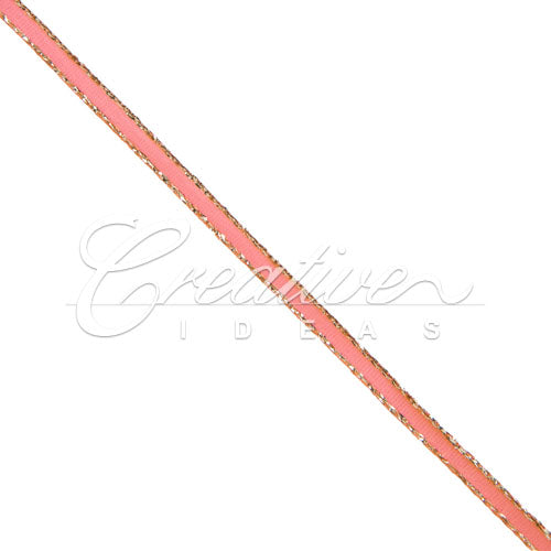 1/8" Satin With Gold Edge Ribbon - 50 Yards (Coral)