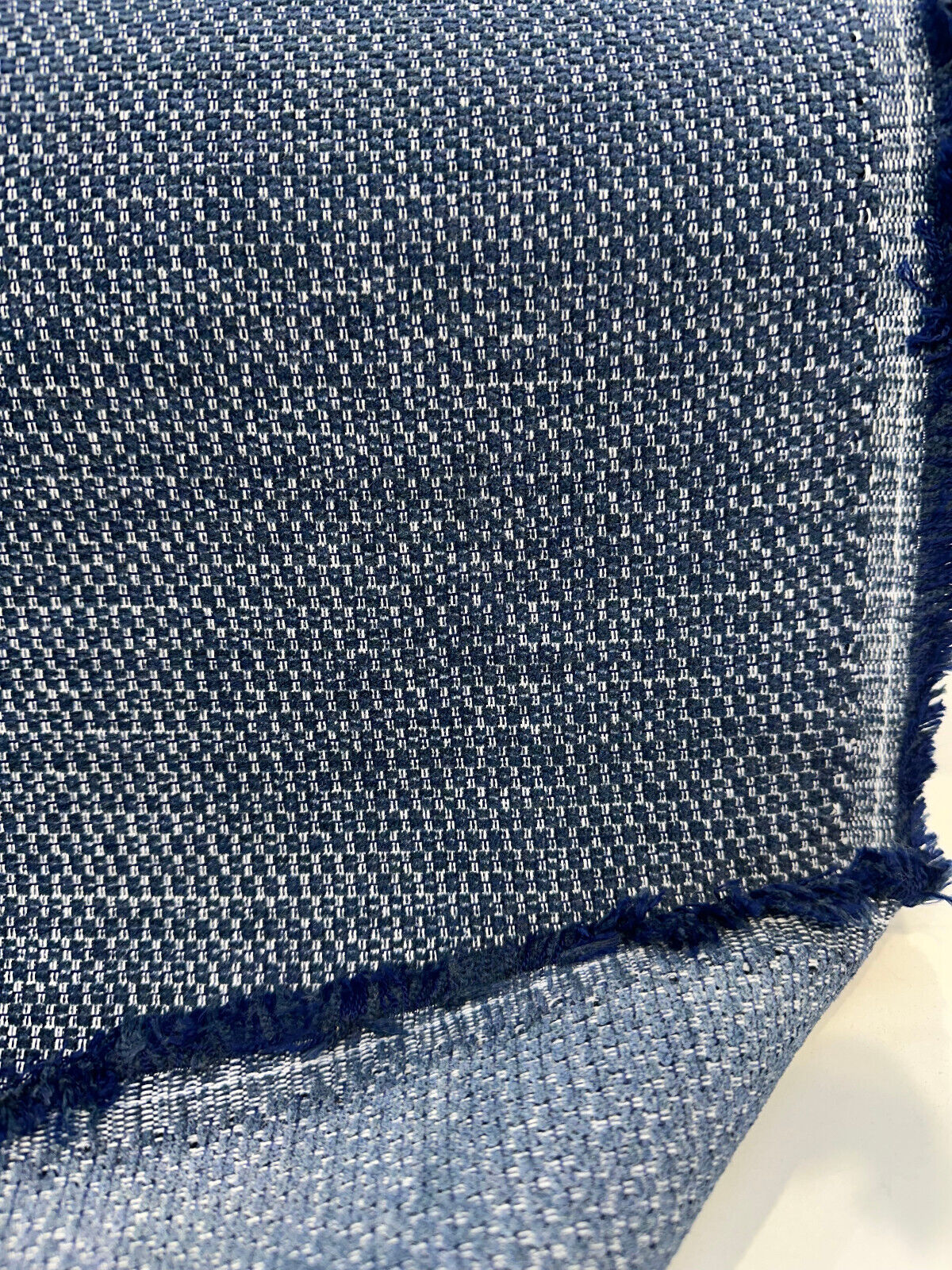 Sunbrella Tailored Indigo Blue Chenille Acrylic Fabric - Indigo Blue Textured Print, 54" Width (1 Yard)