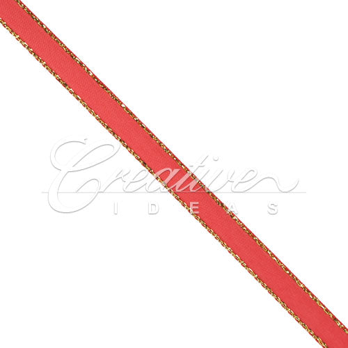 1/4" Satin With Gold Edge Ribbon - 50 Yards (Coral)