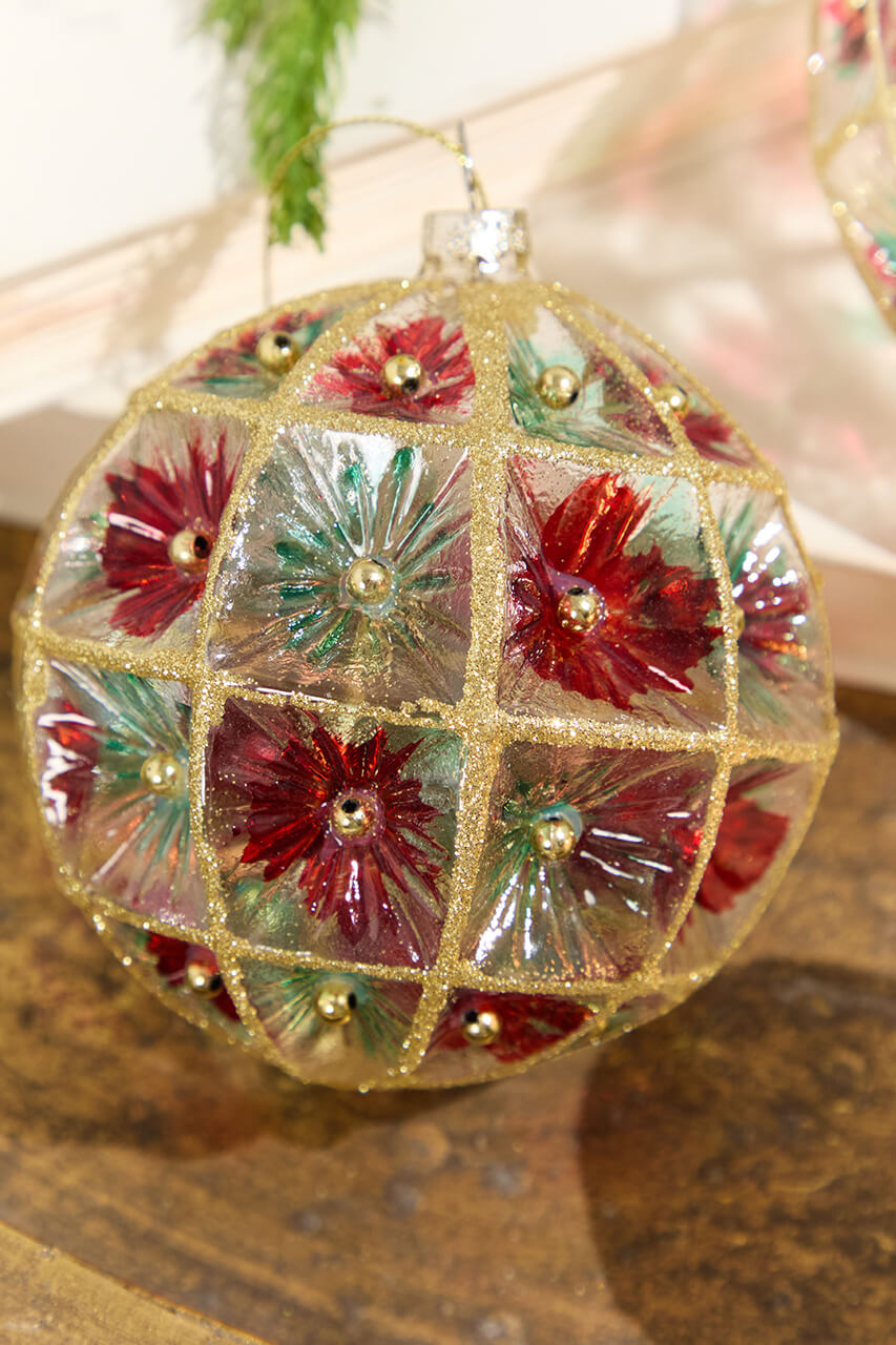 4"-6" Red/Green Faceted Glass Ball/Finial Ornament
