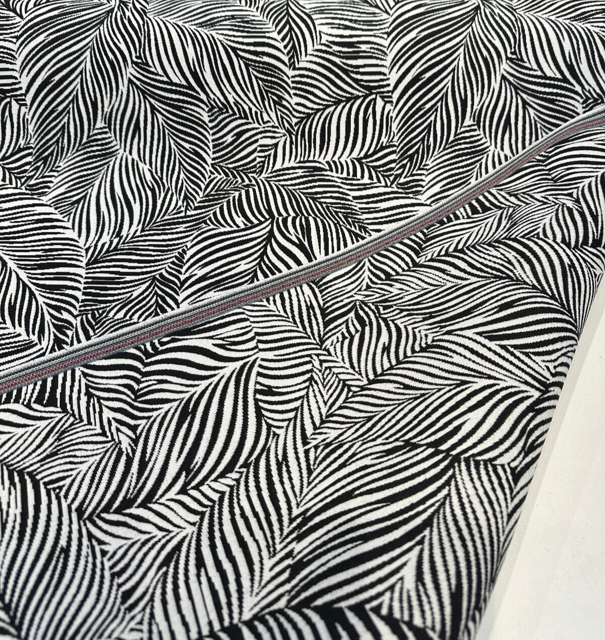 Sunbrella Adventure Tropical Black White Reversible Outdoor Fabric - Tropical Leaf Pattern, Black White, 56" Width (1 Yard)