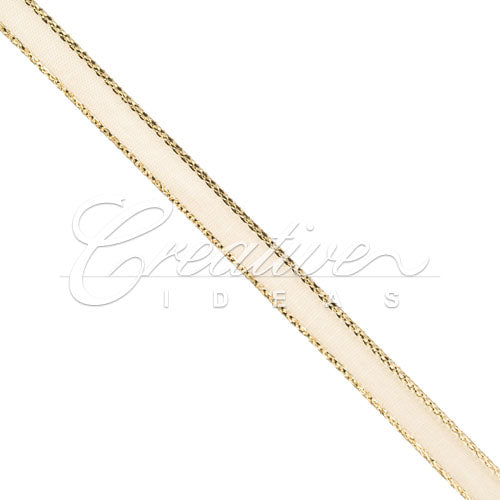1/4" Satin With Gold Edge Ribbon - 50 Yards (Ivory)