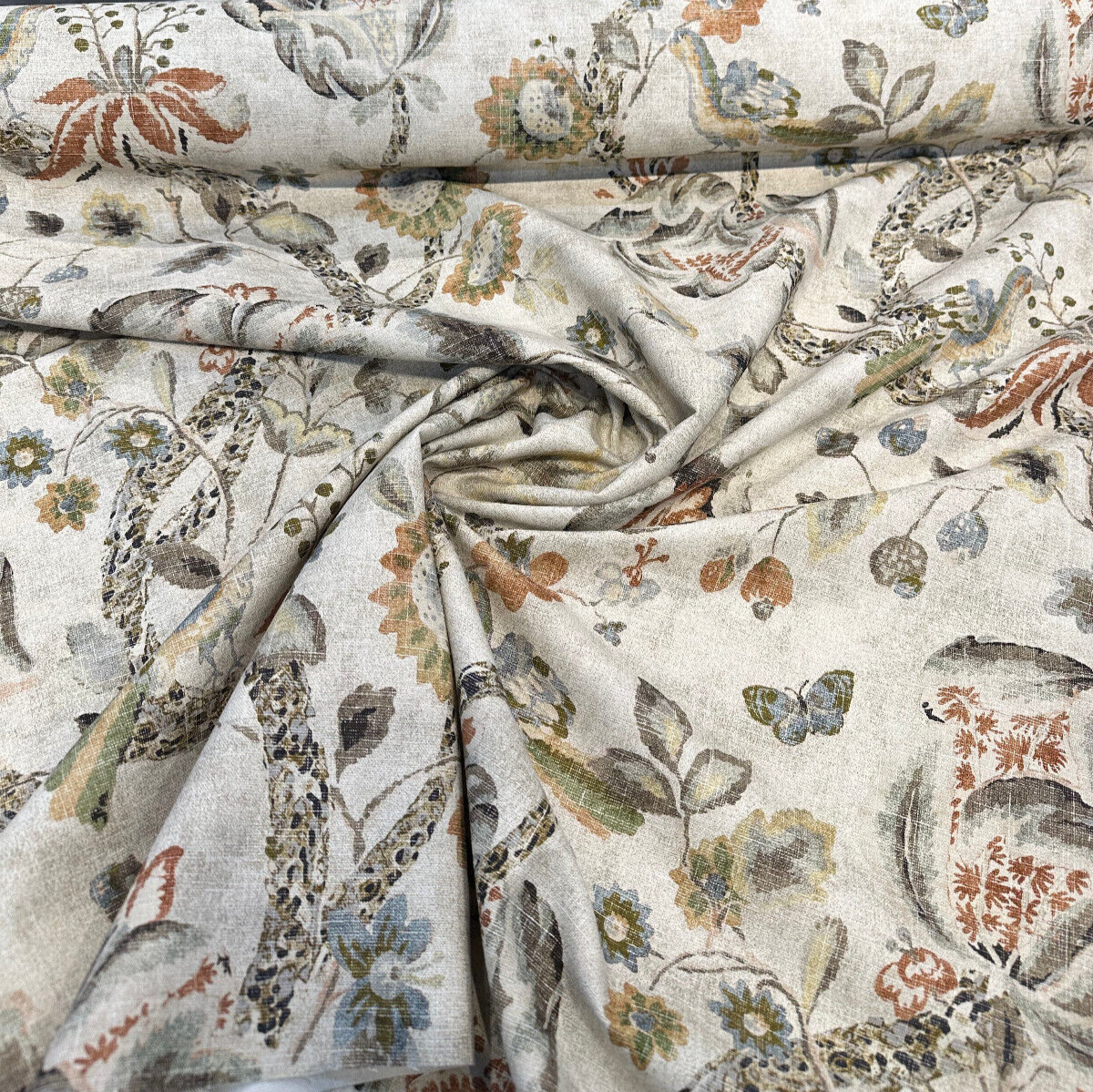 Waverly Adalet Jacobean Chutney Linen Fabric - Floral Vine Pattern, 54" Width (1 Yard)
