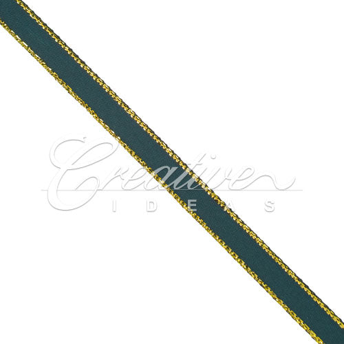 1/4" Satin With Gold Edge Ribbon - 50 Yards (Hunter Green)