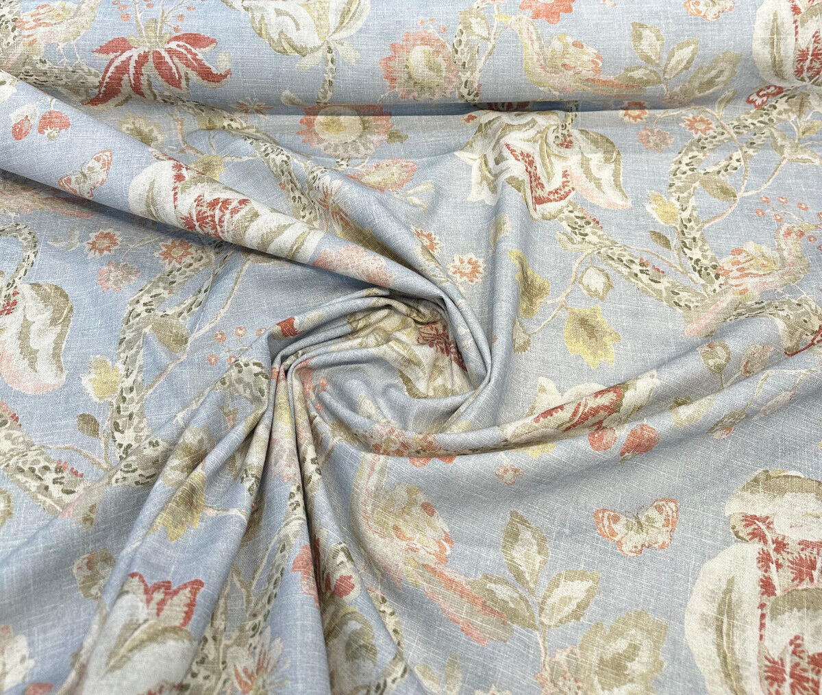 Adalet Chambray Gray Jacobean Cotton Linen Fabric - Gray Floral Jacobean, 54" Width (1 Yard)