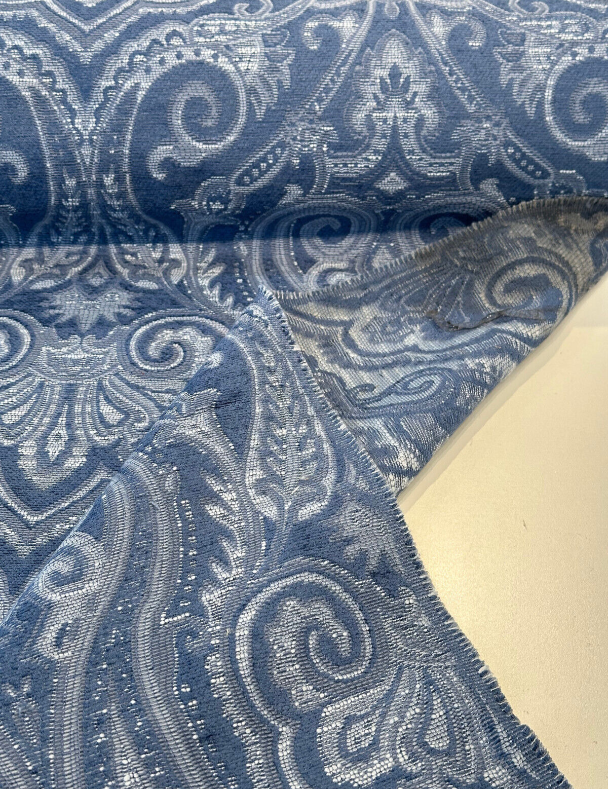 Waverly Clubroom Paisley Damask Prussian Chenille Upholstery Fabric - Prussian Blue Paisley Damask, 54" Width (1 Yard)