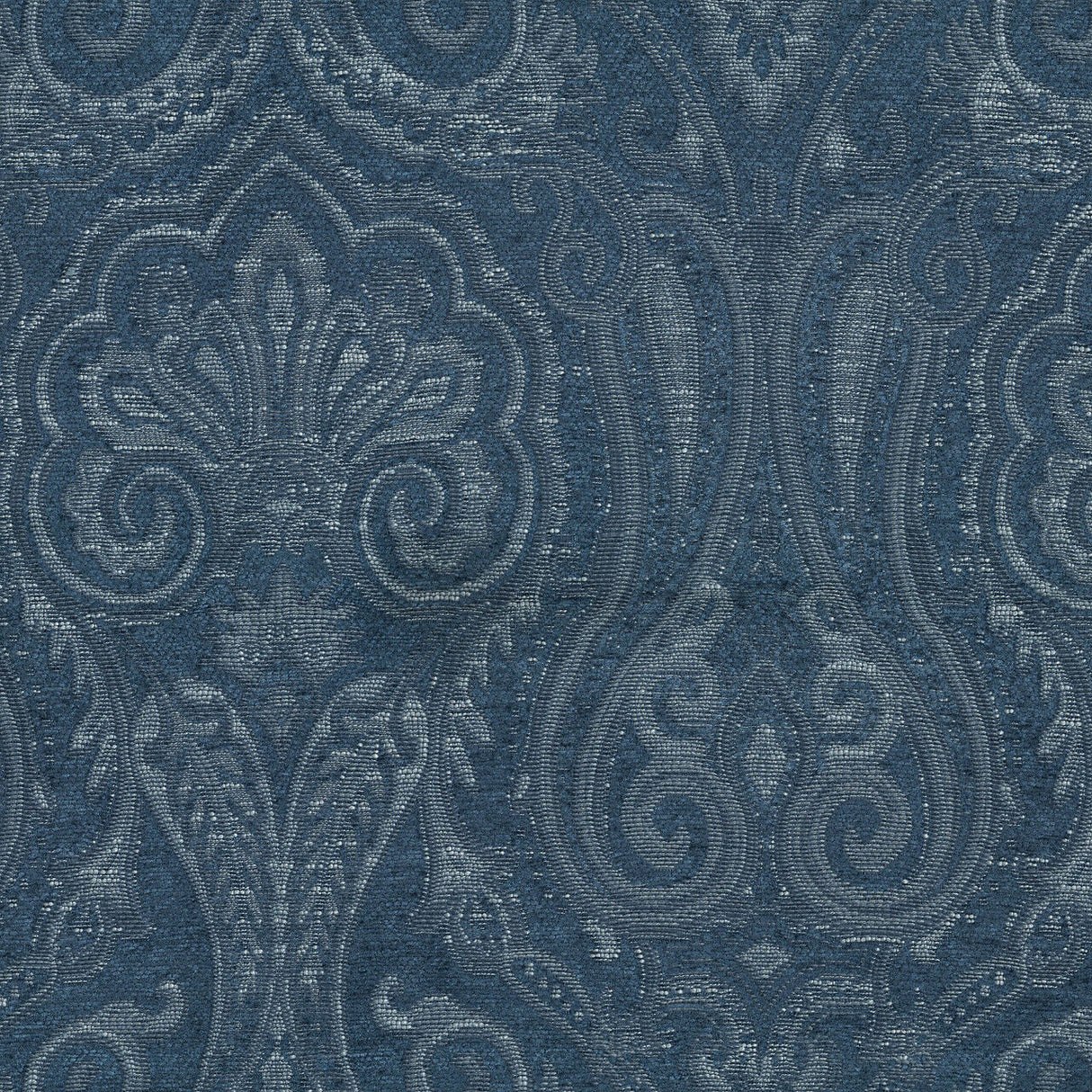 Waverly Clubroom Paisley Damask Prussian Chenille Upholstery Fabric - Prussian Blue Paisley Damask, 54" Width (1 Yard)