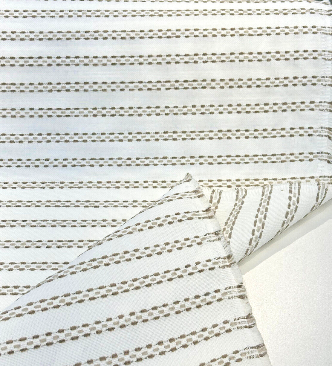 Sunbrella Stitchy Stripe Linen Taupe Solution Dyed Acrylic Fabric - Taupe And Linen Stripes, 54" Width (1 Yard)