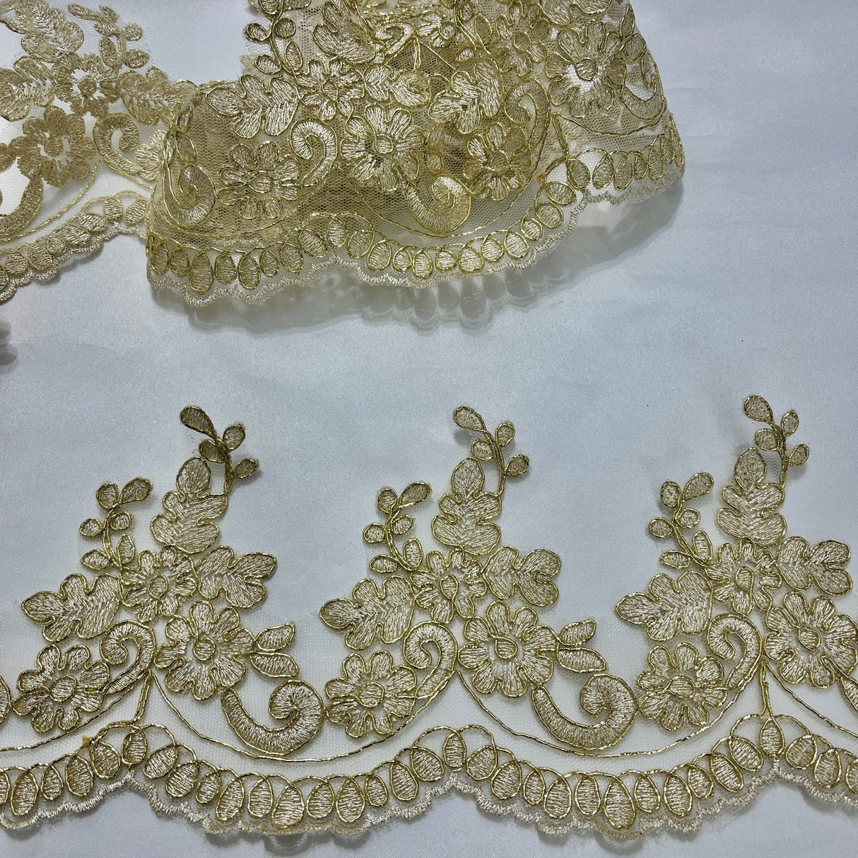Polyester Lace Trimming Corded Embroidered 4" Wide