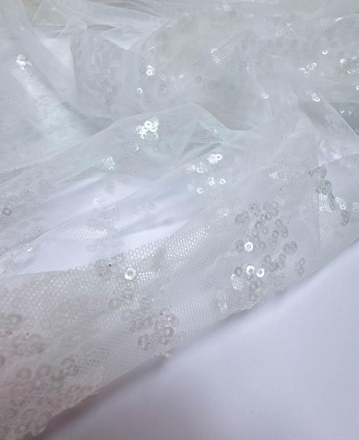 Polyamide Mesh Embroidered Sequin White