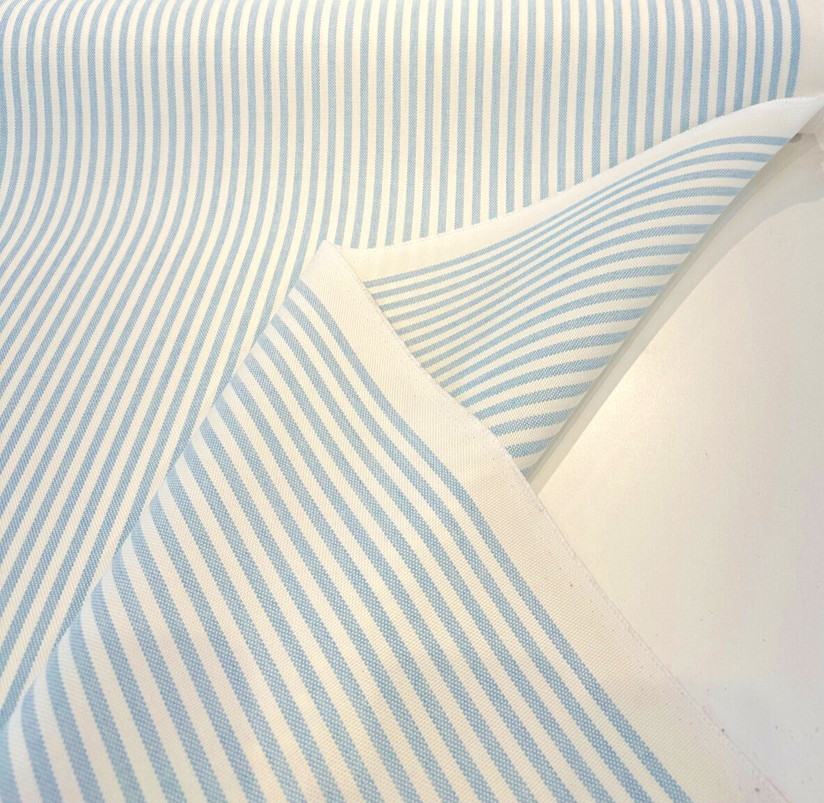 Sunbrella Two Tone Ticking Look Stripe Pool Blue Outdoor Fabric - Pool Blue Two-Tone Ticking Stripe, 54" Width (1 Yard)