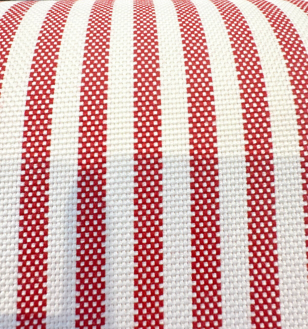 Sunbrella Two Tone Red Salsa Ticking Look Stripe Outdoor Upholstery Fabric - Salsa Red Ticking Look Stripe, 54" Width (1 Yard)