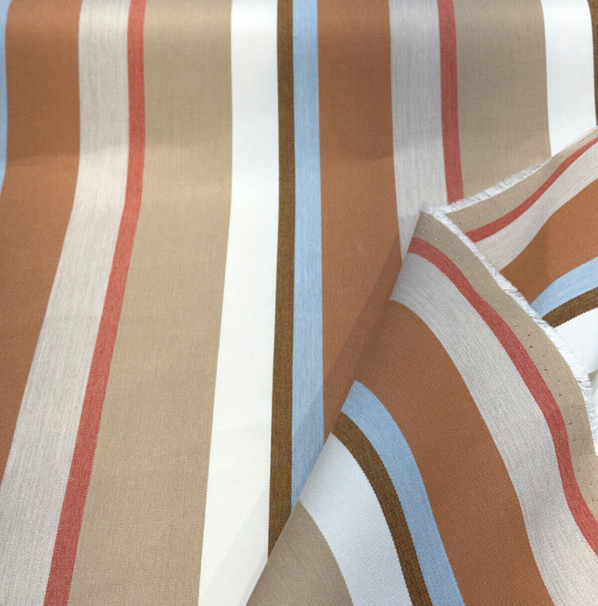 Sunbrella Beaming Mojave Stripe Solution Dyed Acrylic Fabric - Terracotta Red, Golden Yellow, Tan, Taupe, Ivory, Deep Brown Stripes, 54" Width (1 Yard)