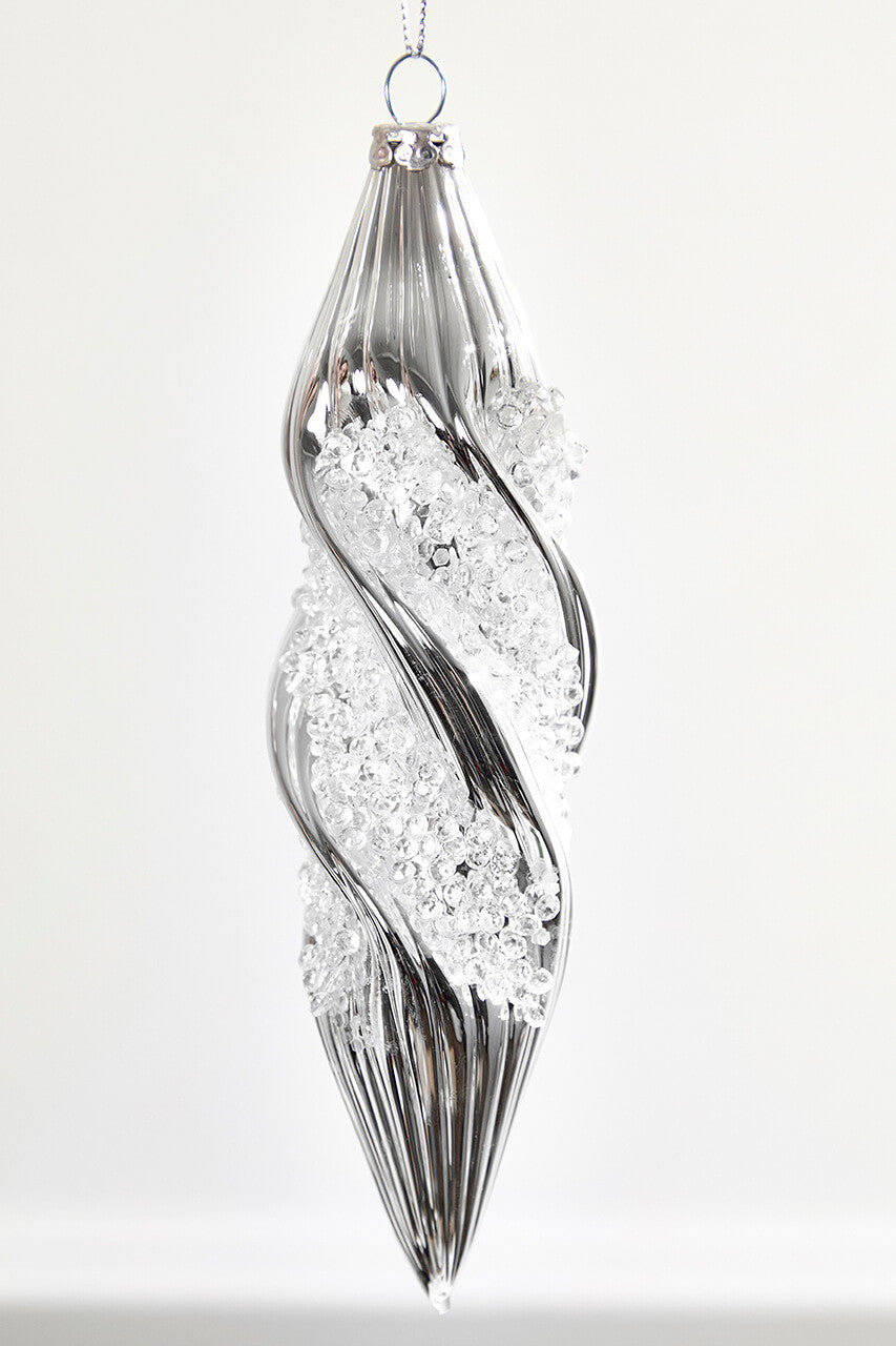7–8 Inch Silver Glass Drop Ornament